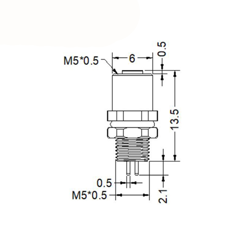 M5 3pins A code female straight front panel mount connector,unshielded,insert,brass with nickel plated shell